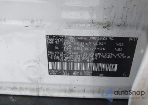 2021 Toyota Rav4 Le z USA, uszkodzony, nr VIN 2T3F1RFV4MW196251